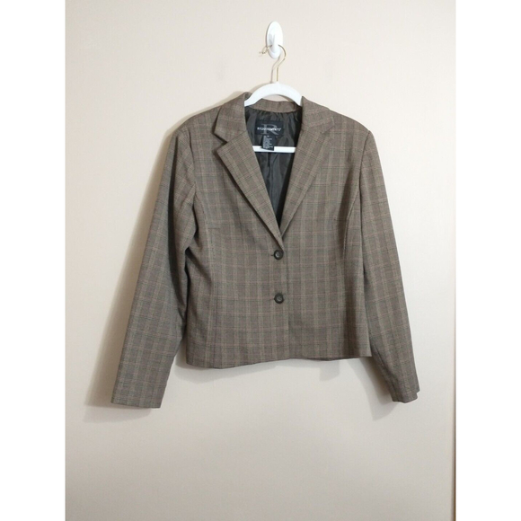 VTG Requirements Womens Plaid Blazer Jacket Size12 Brown Menswear Light Academia - Picture 1 of 4
